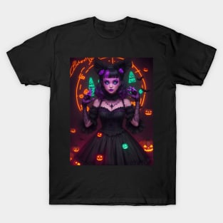 Halloween Spooky Neon Black Magic Witch T-Shirt